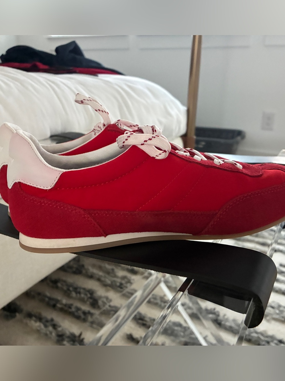 Red lace up sperry